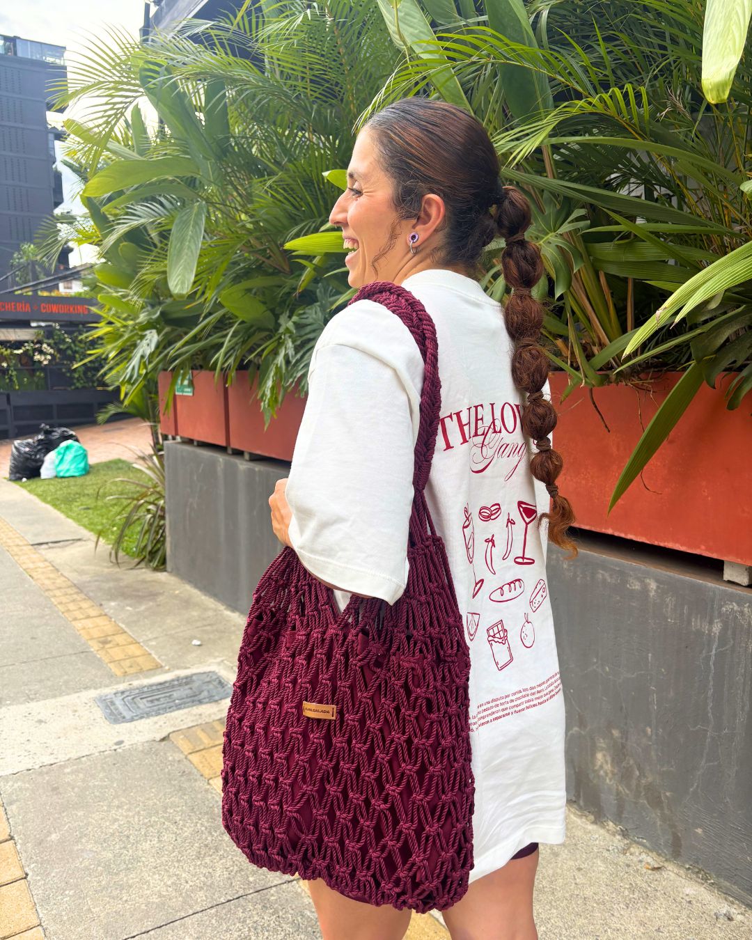 Bolso Macramé Vino Tinto