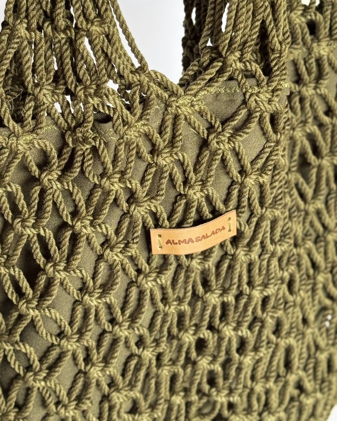 Bolso Macramé Verde Militar