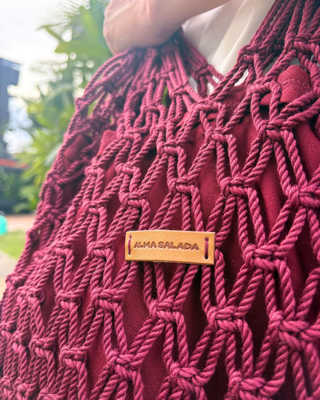 Bolso Macramé Vino Tinto