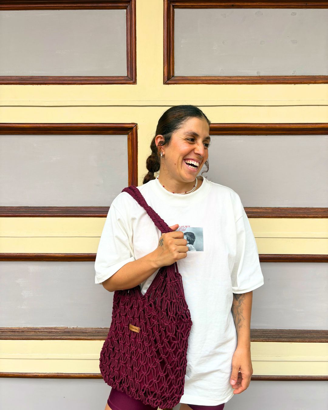 Bolso Macramé Vino Tinto