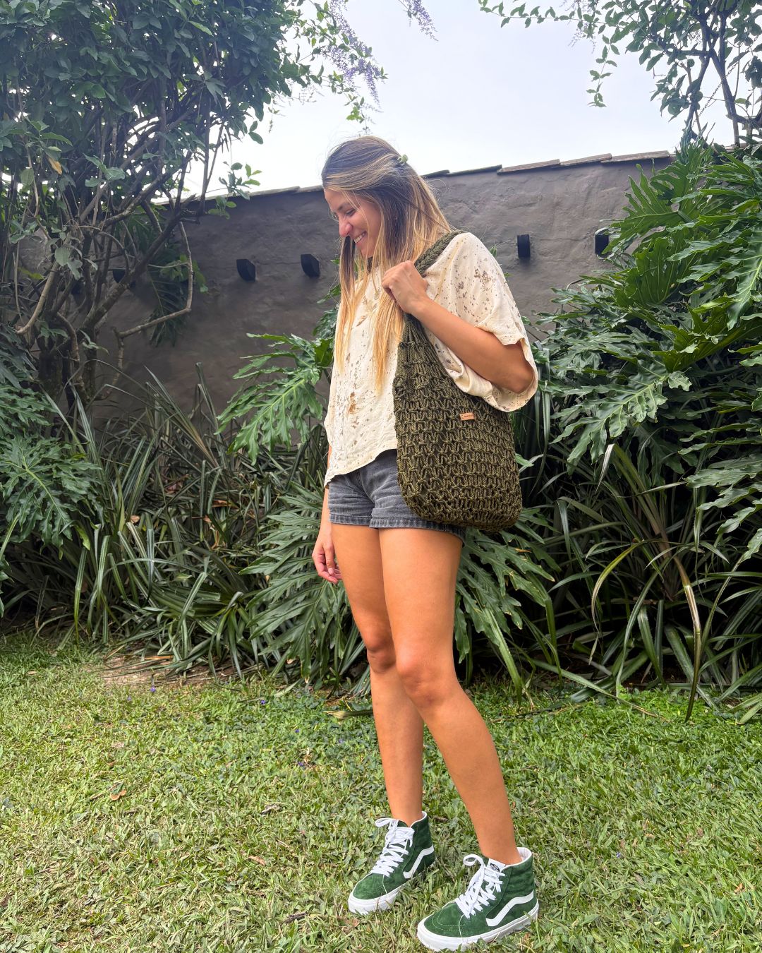 Bolso Macramé Verde Militar