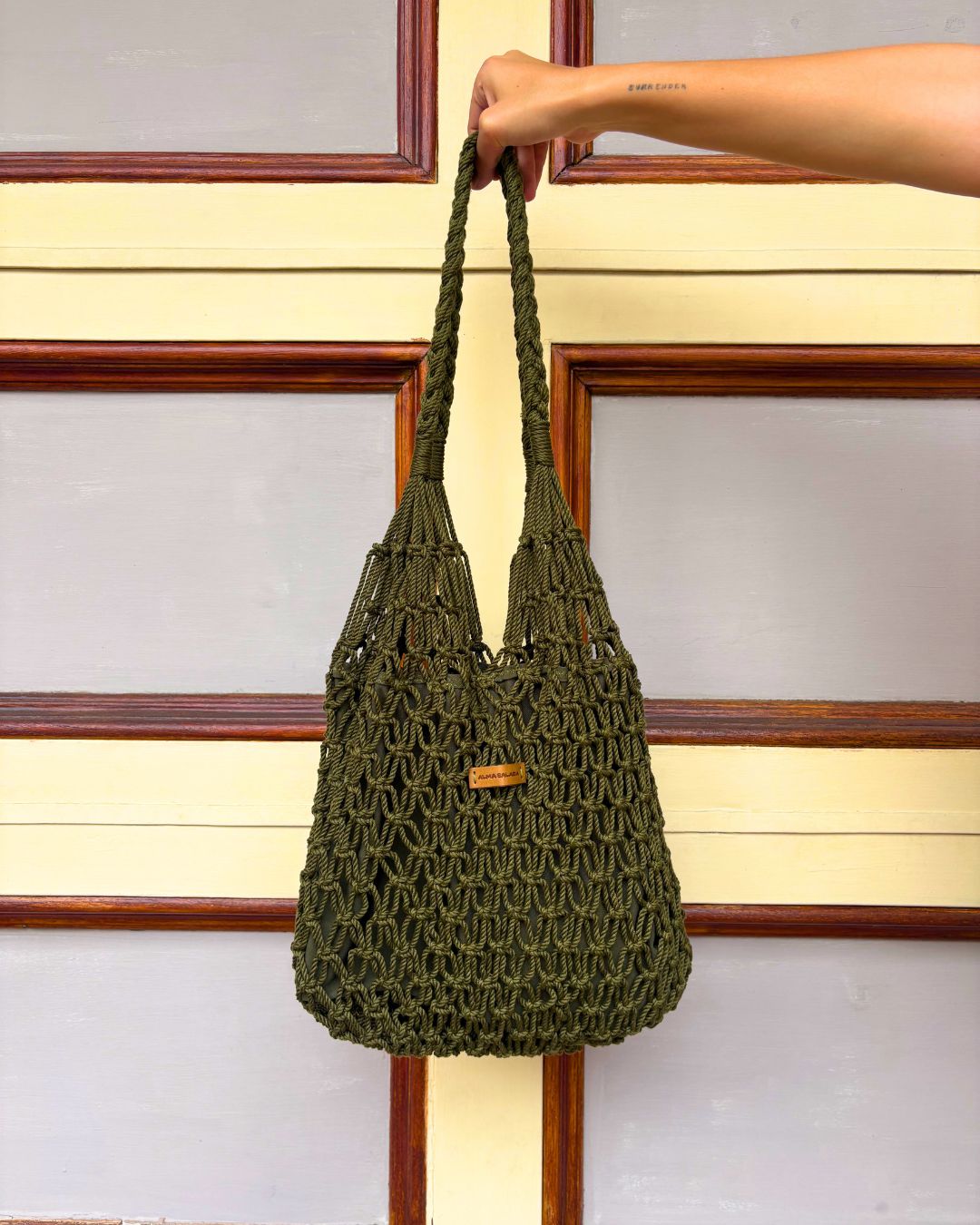 Bolso Macramé Verde Militar