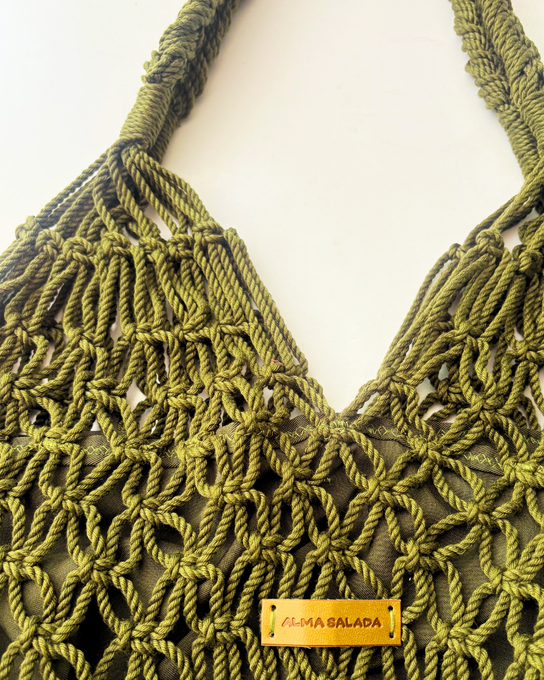 Bolso Macramé Verde Militar